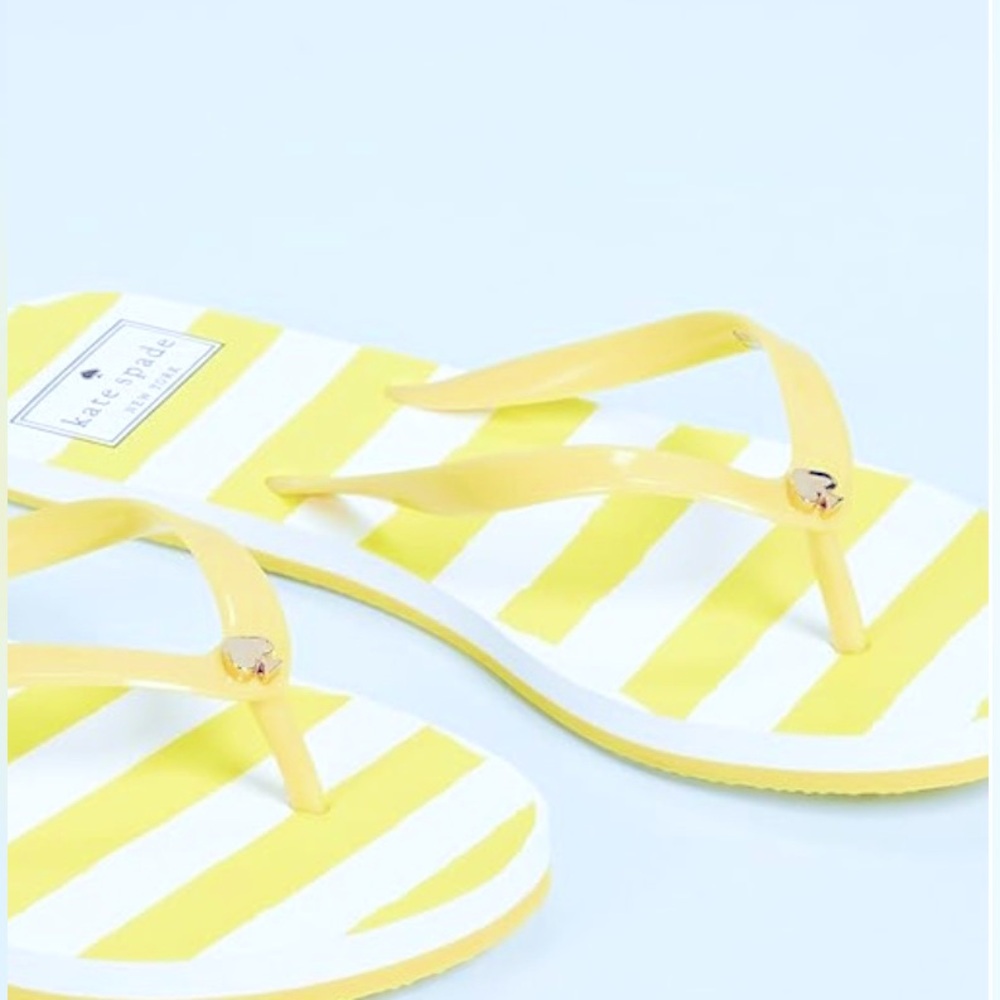 NWT ~ Kate Spade Yellow and White Striped Flip Flops - Picture 4 of 4